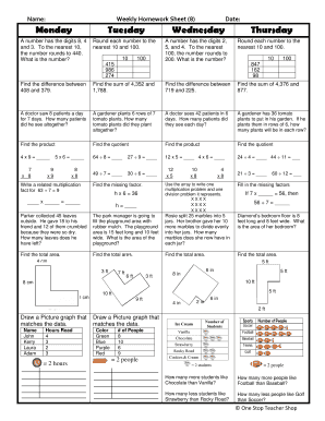 Weekly Homework Sheet  Form