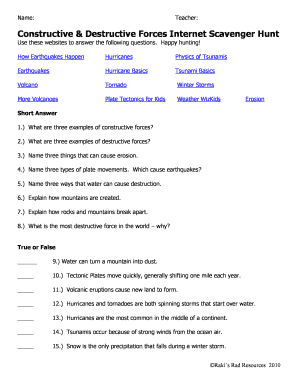 Constructive and Destructive Forces Worksheet PDF  Form