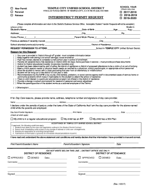 Inter District Permit Application Temple City Unified School District  Form