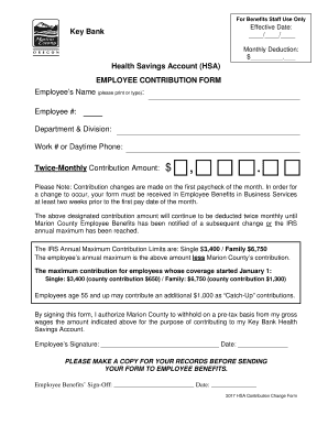  Health Savings Account HSA EMPLOYEE CONTRIBUTION FORM 2017