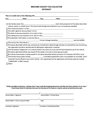 BREVARD COUNTY TAX COLLECTOR AFFIDAVIT  Form