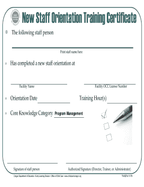 New Staff Orientation Oregon Early Learning Division  Form