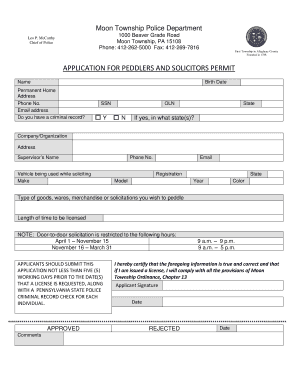 Solicitation Permit Application Moon Township Police Department  Form
