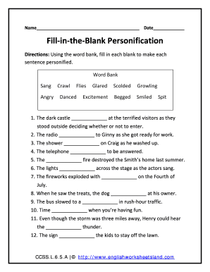 Personification Word Bank  Form