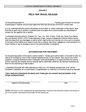 Field Trip Release Form