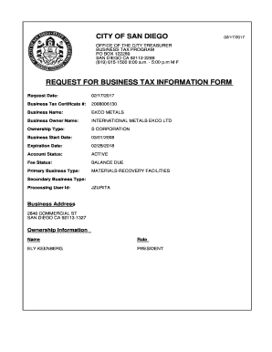 San Diego Business Tax  Form