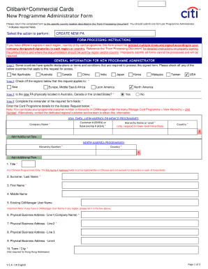 Citibank Commercial Cards New Programme Administrator Form