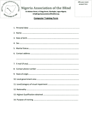 Computer Training Form Sample