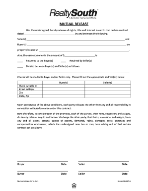  Mutual Release Form RealtySouth 2014-2024