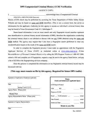 Dps Computerized Criminal History Cch Verification  Form