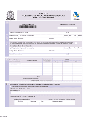 Anexo Ii Solicitud De Aplazamiento De Deudas Hasta 30000  Form