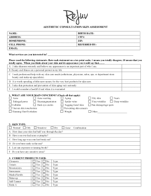 Jessica Riggle Med Spa Consultation Assessment Form