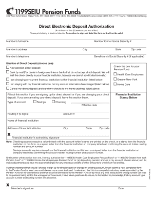  1199 Pension Direct Deposit Form 2016