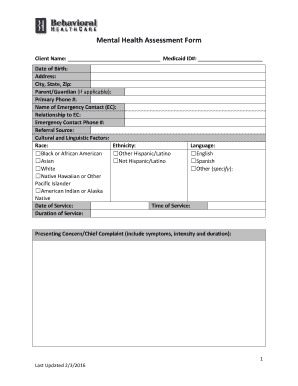 Mental Health Assessment Template  Form