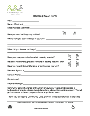 Bed Bug Inspection Report Template  Form