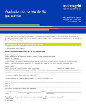 National Grid Non Residential Application  Form