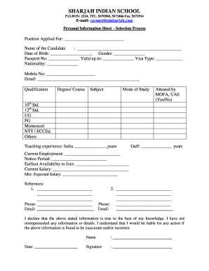 Application Form &amp; Checklist Sharjah Indian School