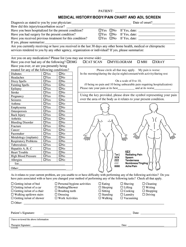  Med HX Body Pain ADL Form DOC 2006-2024