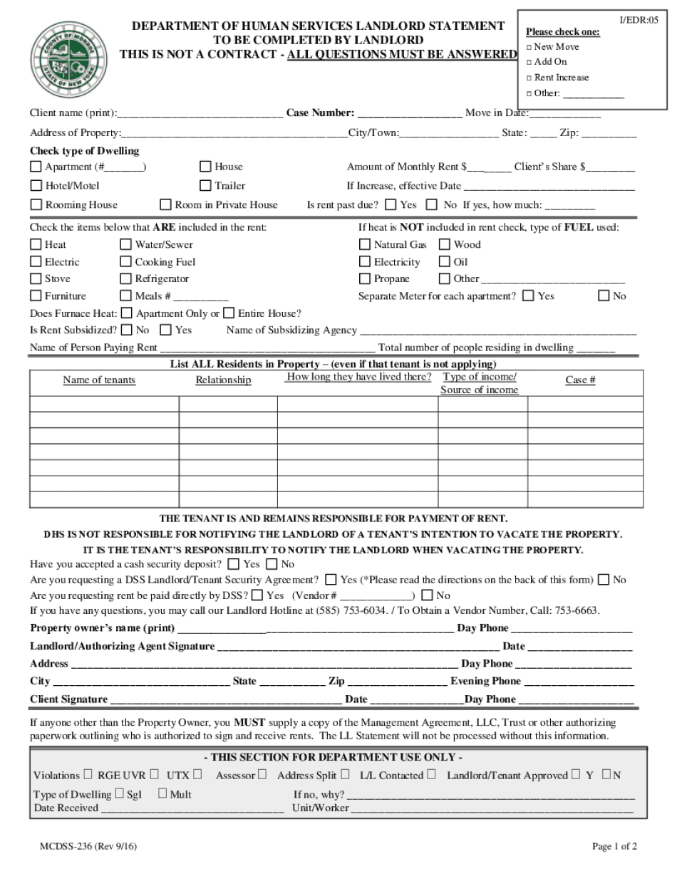 Monroe County Landlord Statement  Form