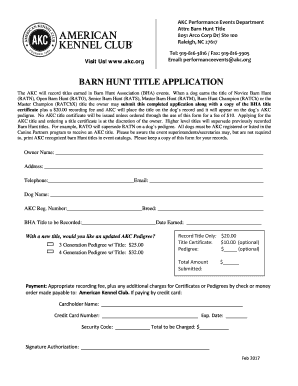  Akc Barn Hunt Title Application 2017