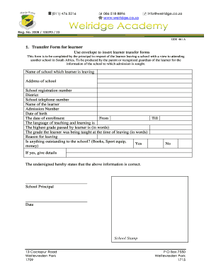 Transfer Form for Learners
