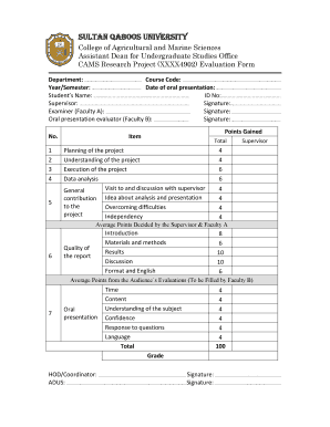 CAMS Research Project XXXX4902 Evaluation Form