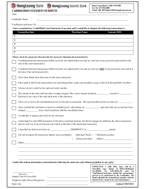 Hong Leong Bank Dispute Form