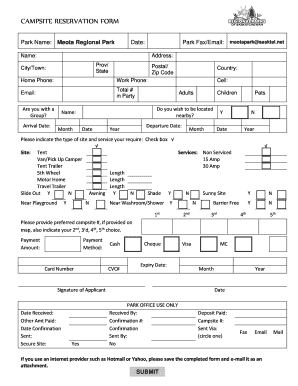 Campsite Reservation Form Saskatchewan Regional Parks