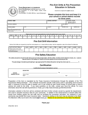  Texas Fire Drill Form 2015