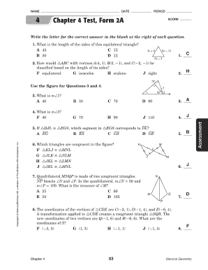 Chapter 4 Test Form 2a Answer Key