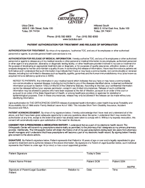 Patient Auth TOC53 the Orthopaedic Center  Form