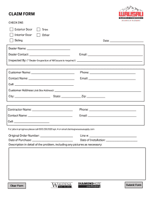 CLAIM FORM Wausau Supply Company