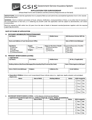 Application for Survivorship Gsis  Form