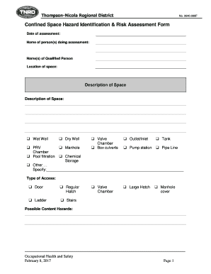 Confined Space Risk Assessment  Form