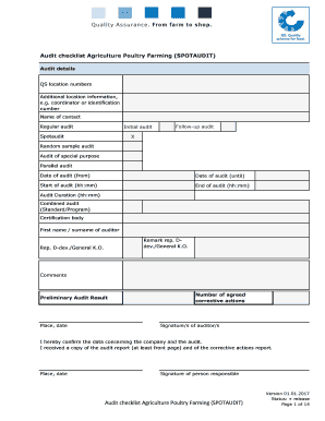 Poultry Farm Audit Checklist  Form