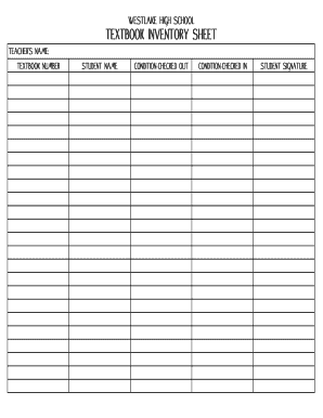 Textbook Inventory Sheet Skyridge High School  Form