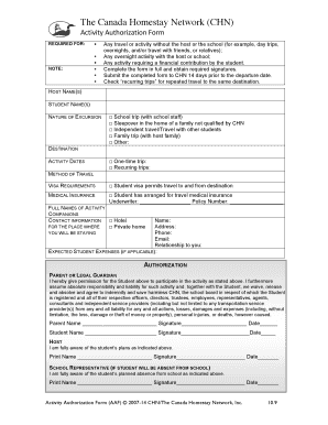 Canada Homestay Network Activity Authorization Form