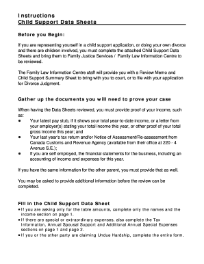 Child Support Data Sheet  Form