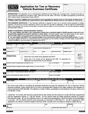  735 387 Application for Tow or Recovery Vehicle Business Certificate 2016