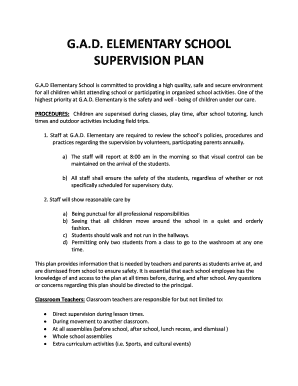 G a D ELEMENTARY SCHOOL SUPERVISION PLAN  Form