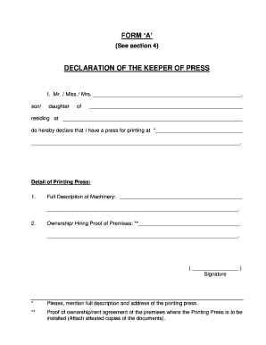 Printing Press Declaration Format