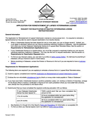 Application for Reinstatement of Lapsed State of Delaware  Form