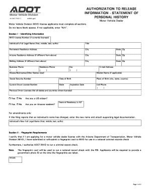 Authorization to Release Information Arizona DOT