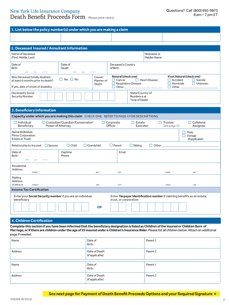  New York Life Form 20838a 2015-2024