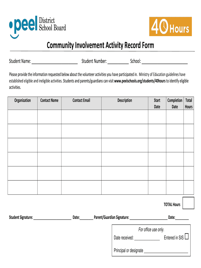 40 Hours Volunteer Sheet  Form