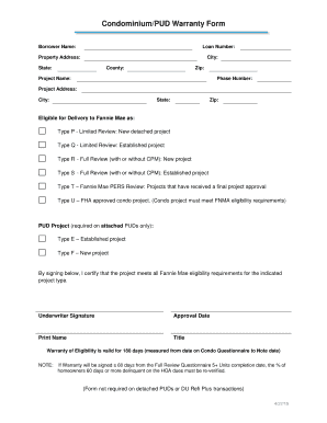 Condo Warranty Form