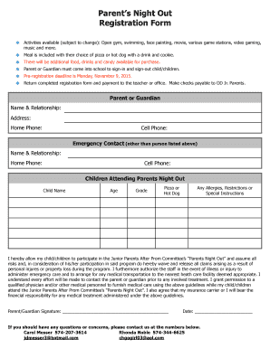 Parents Night Out Registration Form Template