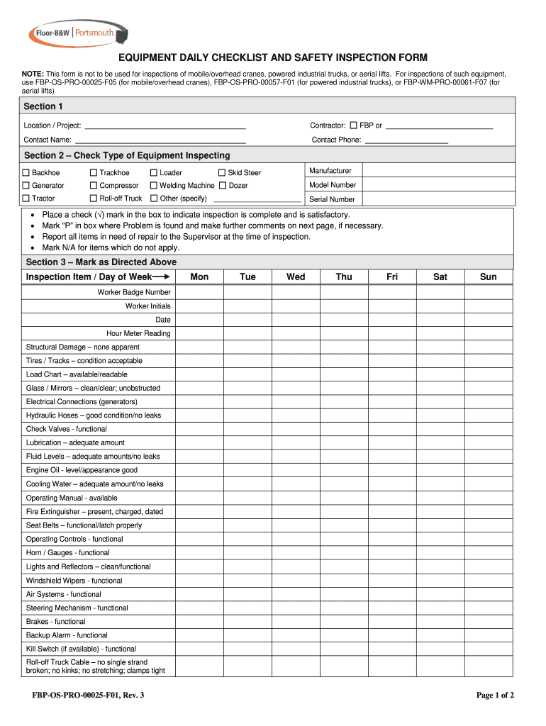 Equipment Inspection  Form