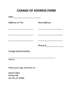 CHANGE of ADDRESS FORM Citizens Bank Sac City