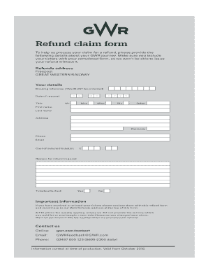 Gwr Refund Claim Form